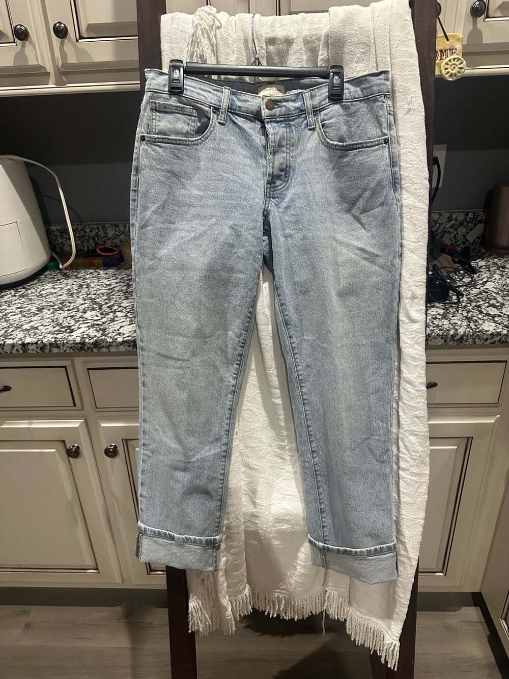 Oliver Logan Straight Crop Jeans Size 30 Light Wash Denim Rolled Cuffs